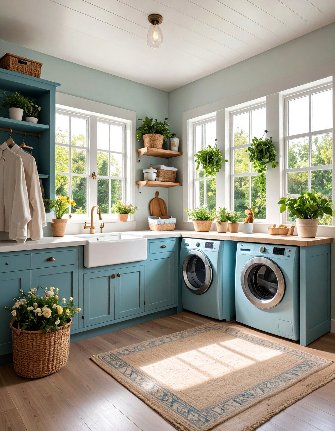 Rustic Cottagecore Laundry Room with Farmhouse Sink and Drying Racks - 25 Cottagecore Interior Design Ideas