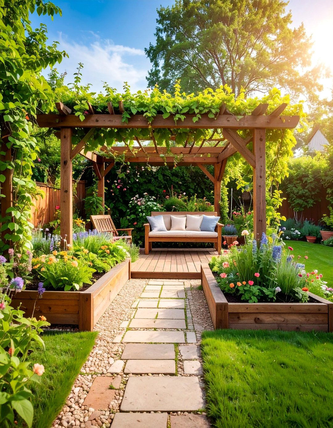 Rustic Country Garden with Raised Bed Systems - 25 L Shaped Backyard Ideas