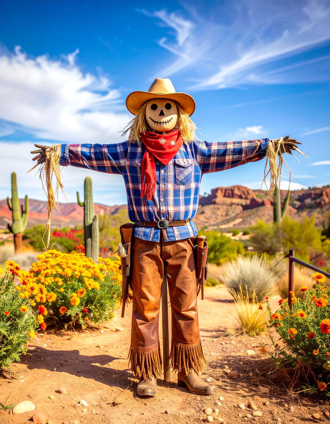 Rustic Cowboy Western Garden Guardian - 25 Garden Scarecrow Ideas