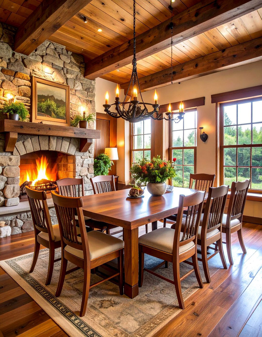 Rustic Craftsman Dining Room with Stone and Wood Elements - 25 Craftsman Dining Room Ideas