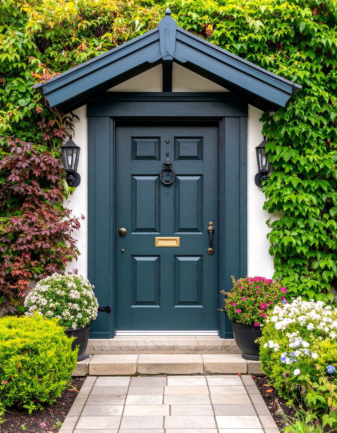 Rustic Dark Gray Door with Iron Strap Hinges - 25 Dark Gray Front Door Ideas