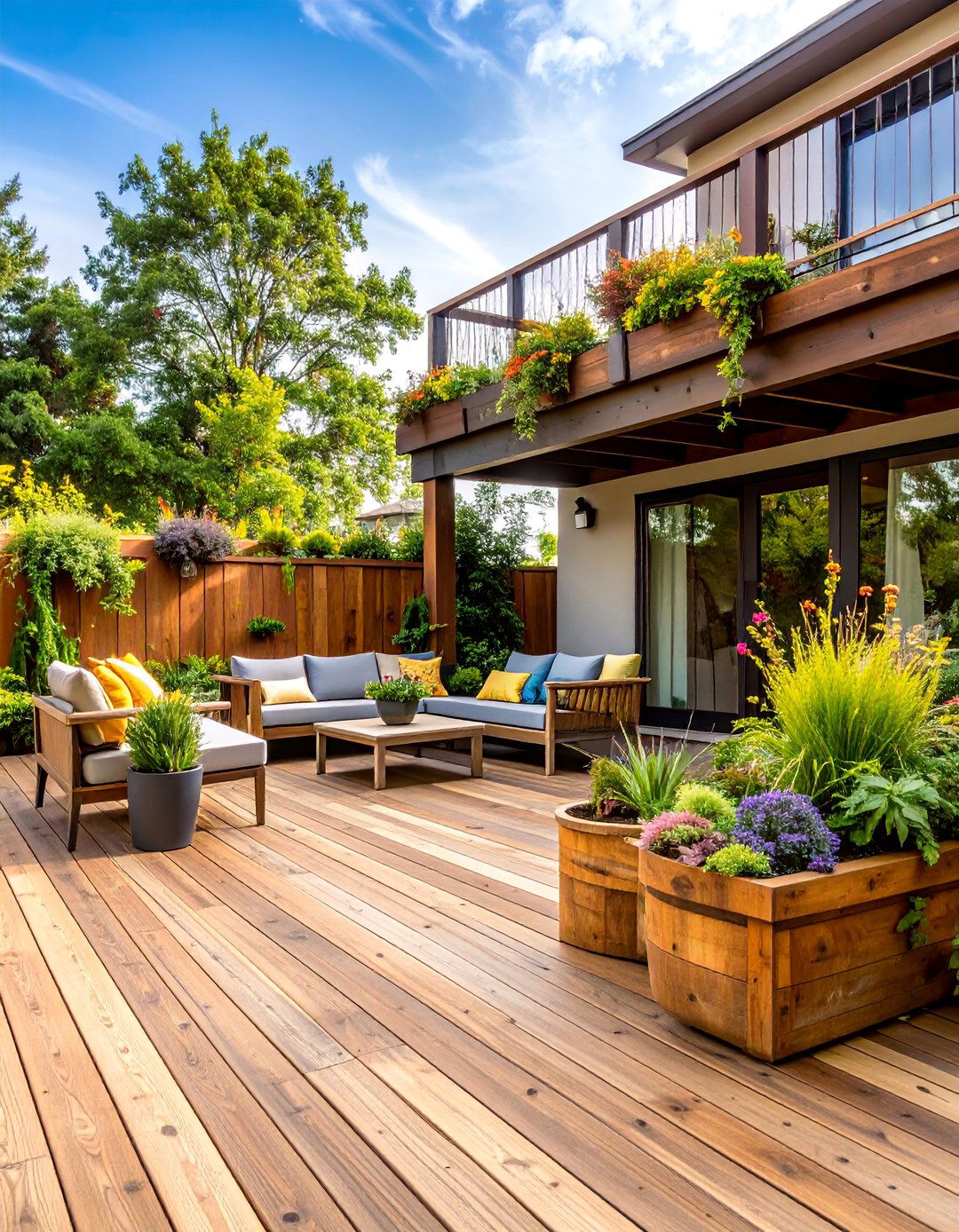 Rustic Deck with Integrated Planters - 25 Rustic Landscaping Ideas