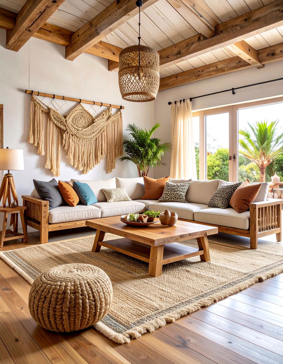 Rustic Driftwood Living Room with Natural Textures - 25 Coastal Living Room Ideas