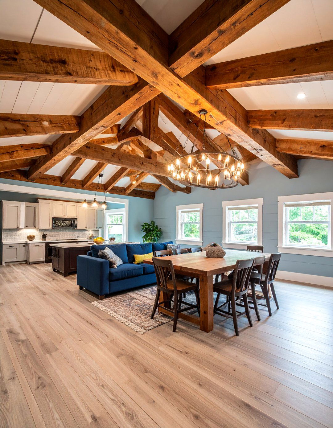 Rustic Exposed Wood Beam Ceiling with Farmhouse Elements - 25 Exposed Basement Ceiling Ideas