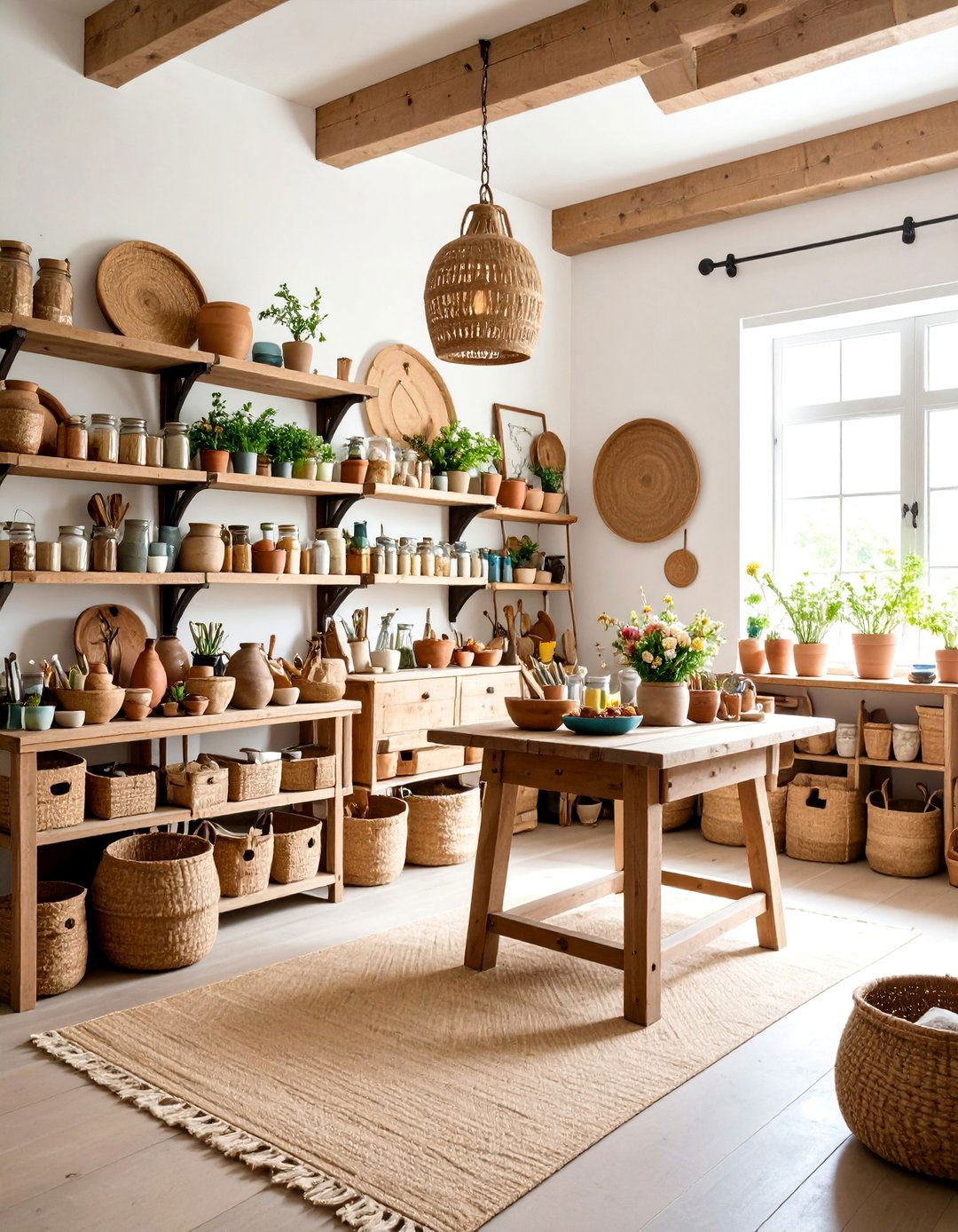 Rustic Farmhouse Art Room with Natural Warmth - 25 Art Room Ideas