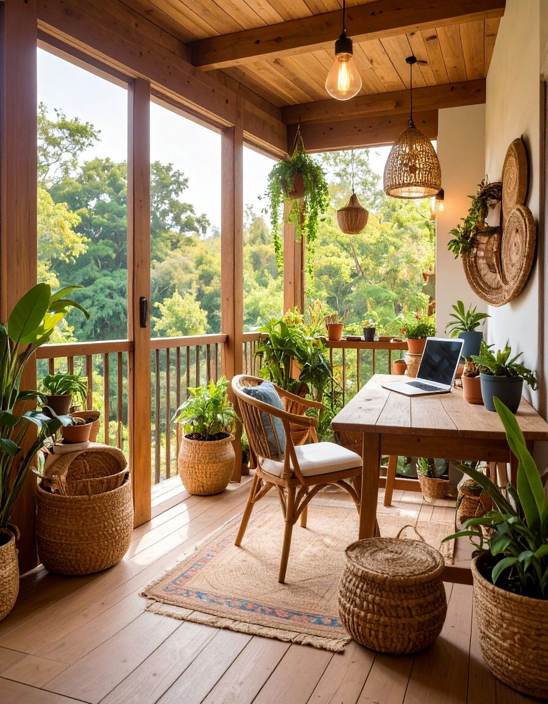 Rustic Farmhouse Balcony Office with Reclaimed Materials - 25 Balcony Office Ideas