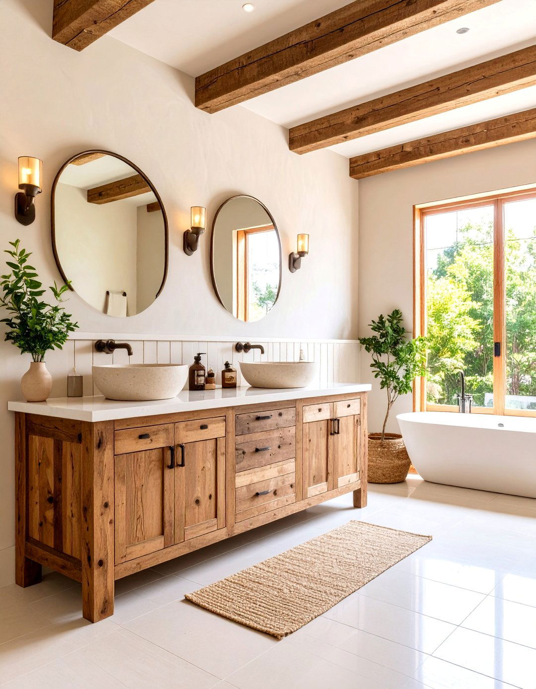 Rustic Farmhouse Bathroom with Reclaimed Wood Vanity - 25 Tuscan Bathroom Ideas
