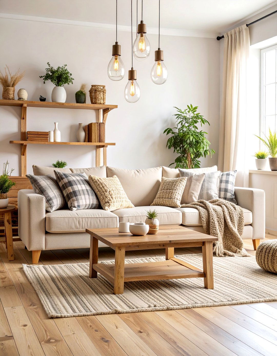 Rustic Farmhouse Beige Living Room with Reclaimed Wood - 25 Beige Couch Living Room Ideas