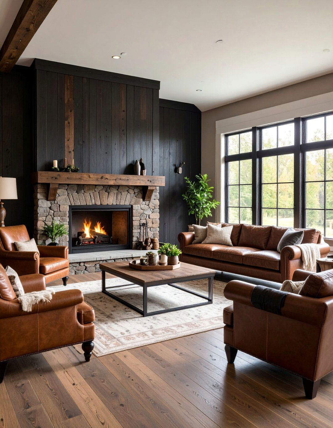 Rustic Farmhouse Black and Brown Living Room - 25 Black and Brown Living Room Ideas