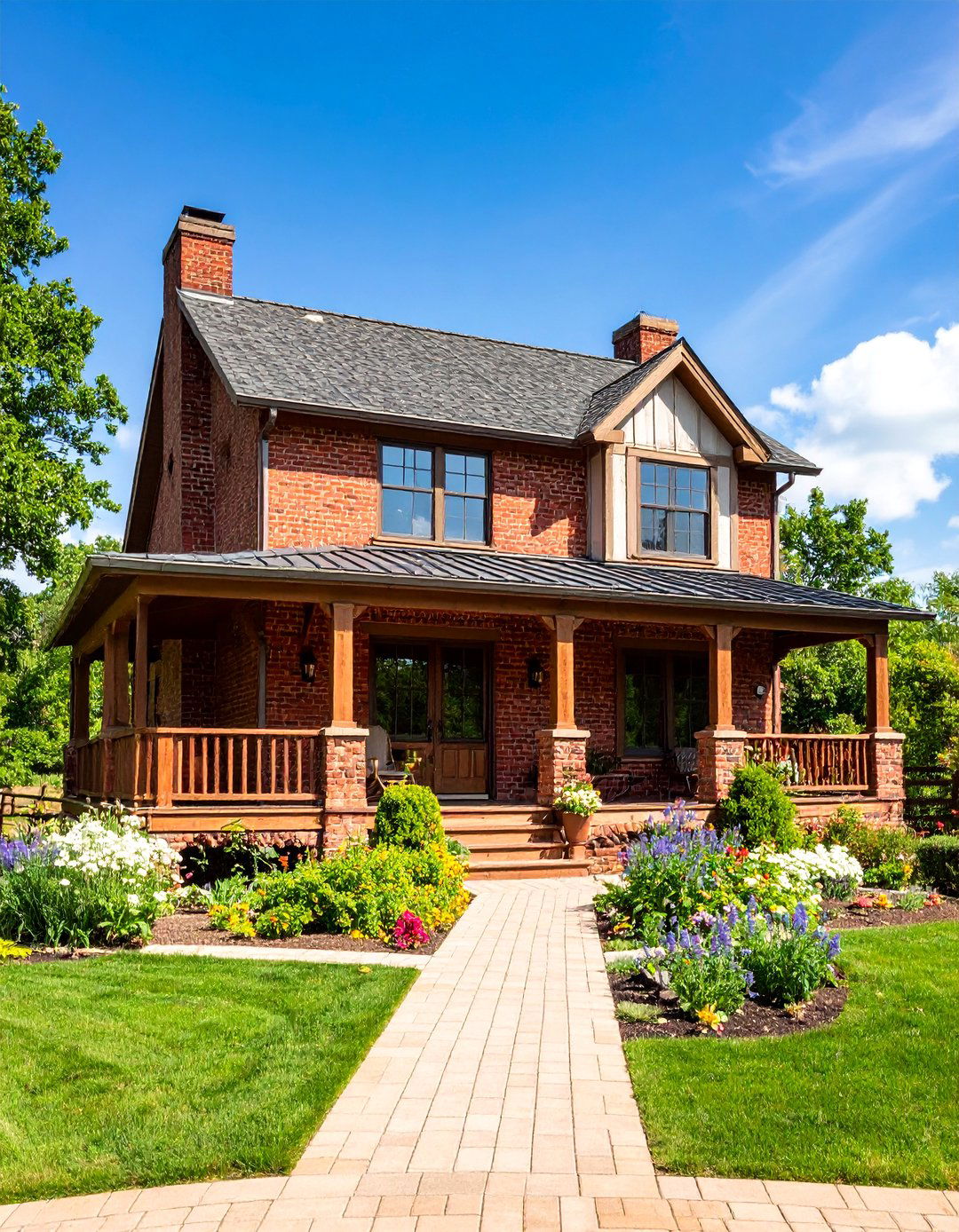Rustic Farmhouse Brown Brick Homestead - 25 Brown Brick Exterior Home Ideas