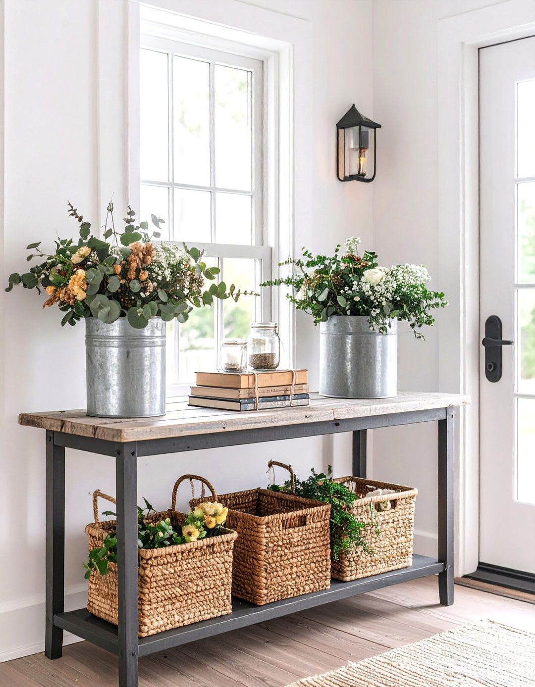 Rustic Farmhouse Console Table with Weathered Wood Accents - 25 Console Table Decor Ideas