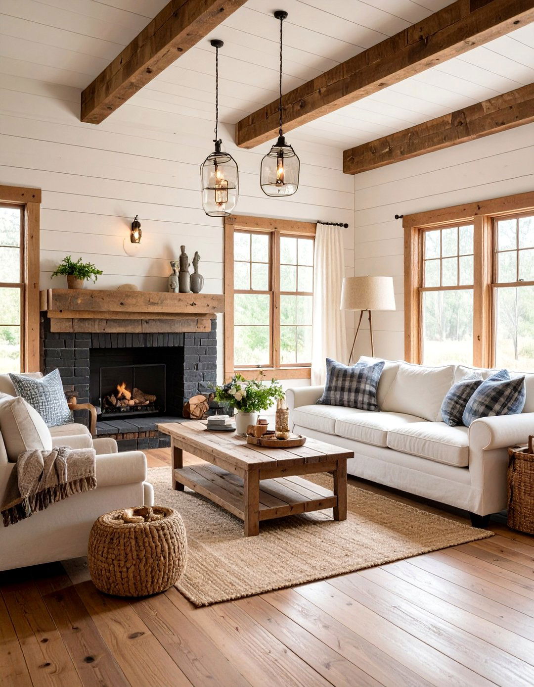 Rustic Farmhouse Cream and Black Living Room - 25 Cream and Black Living Room Ideas