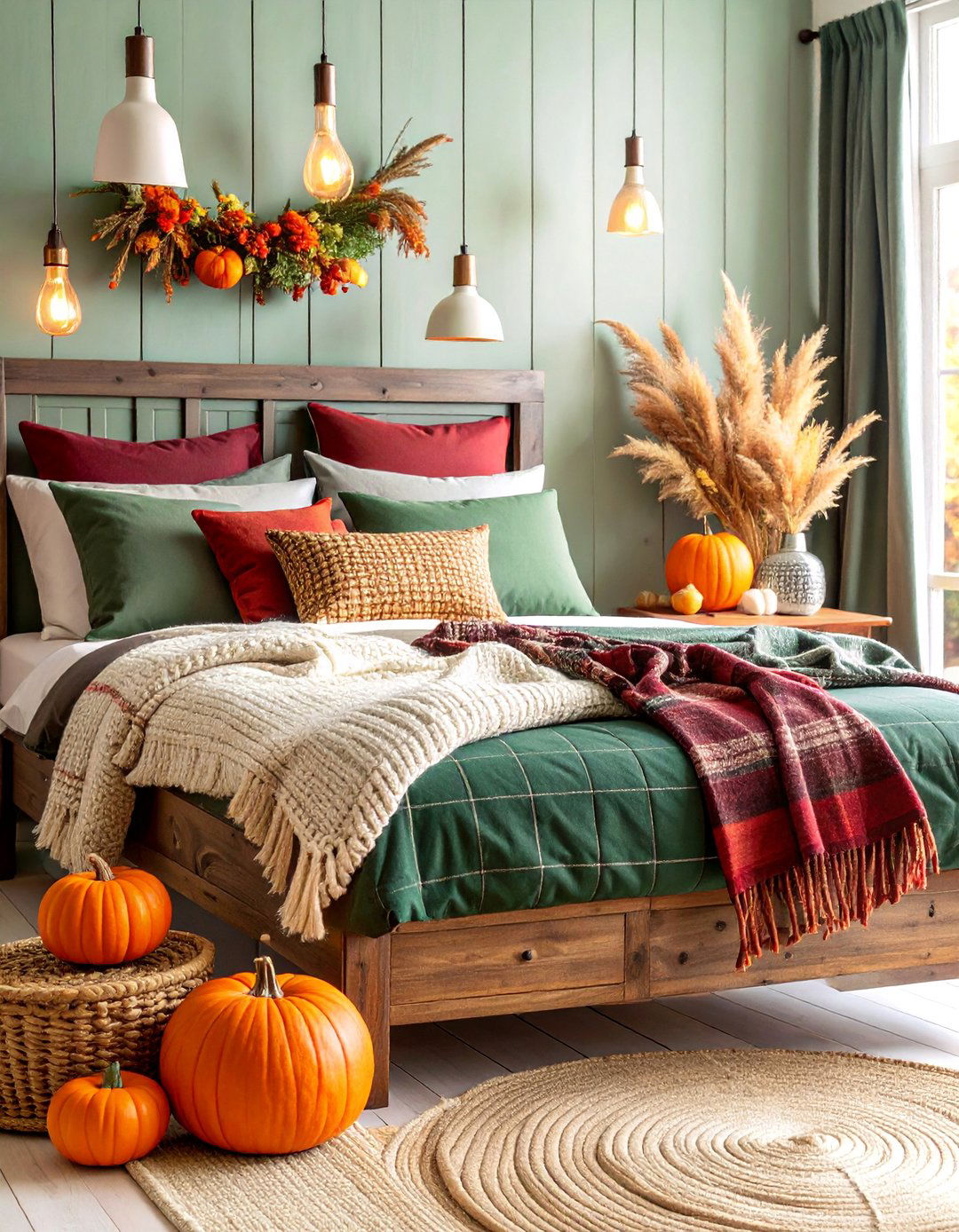 Rustic Farmhouse Fall Bedroom with Plaid Accents - 25 Fall Bedroom Decor Ideas