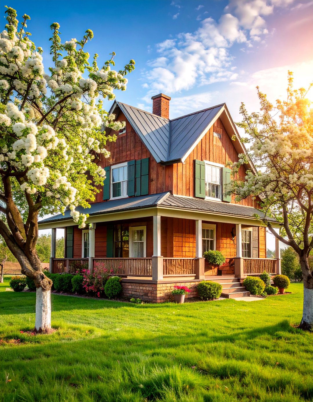 Rustic Farmhouse Green Brick with Reclaimed Wood - 25 Green Brick Exterior Home Ideas