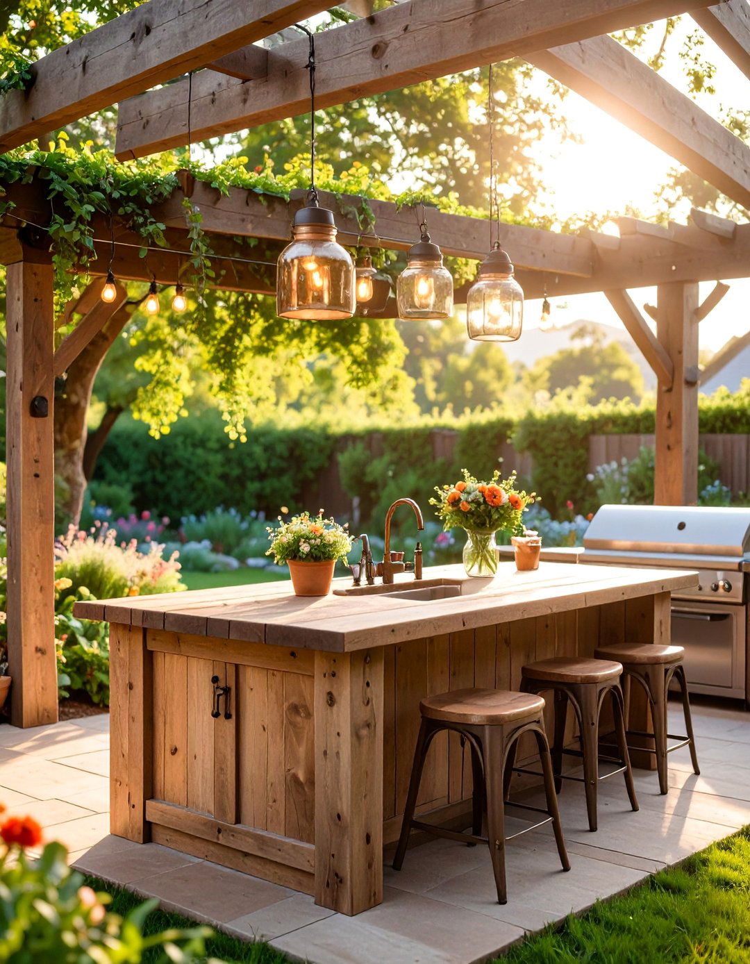 Rustic Farmhouse Kitchen with Reclaimed Materials - 25 Luxury Outdoor Kitchen Ideas