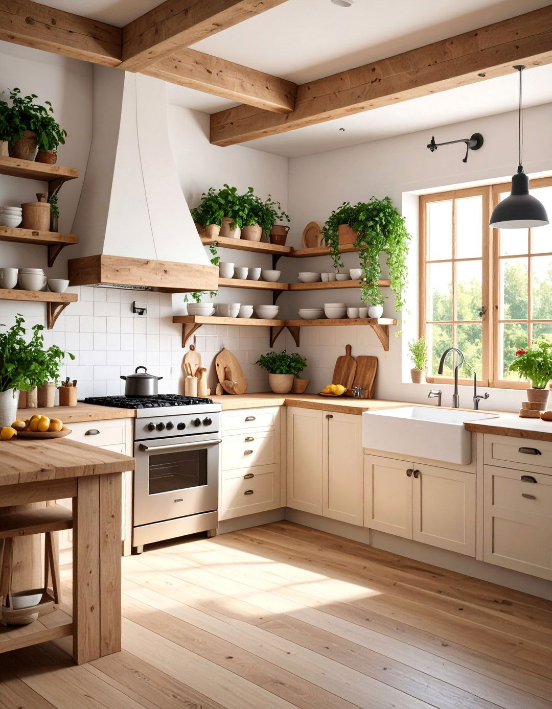 Rustic Farmhouse Kitchen with Reclaimed Wood Displays - 25 Kitchens Without Upper Cabinets