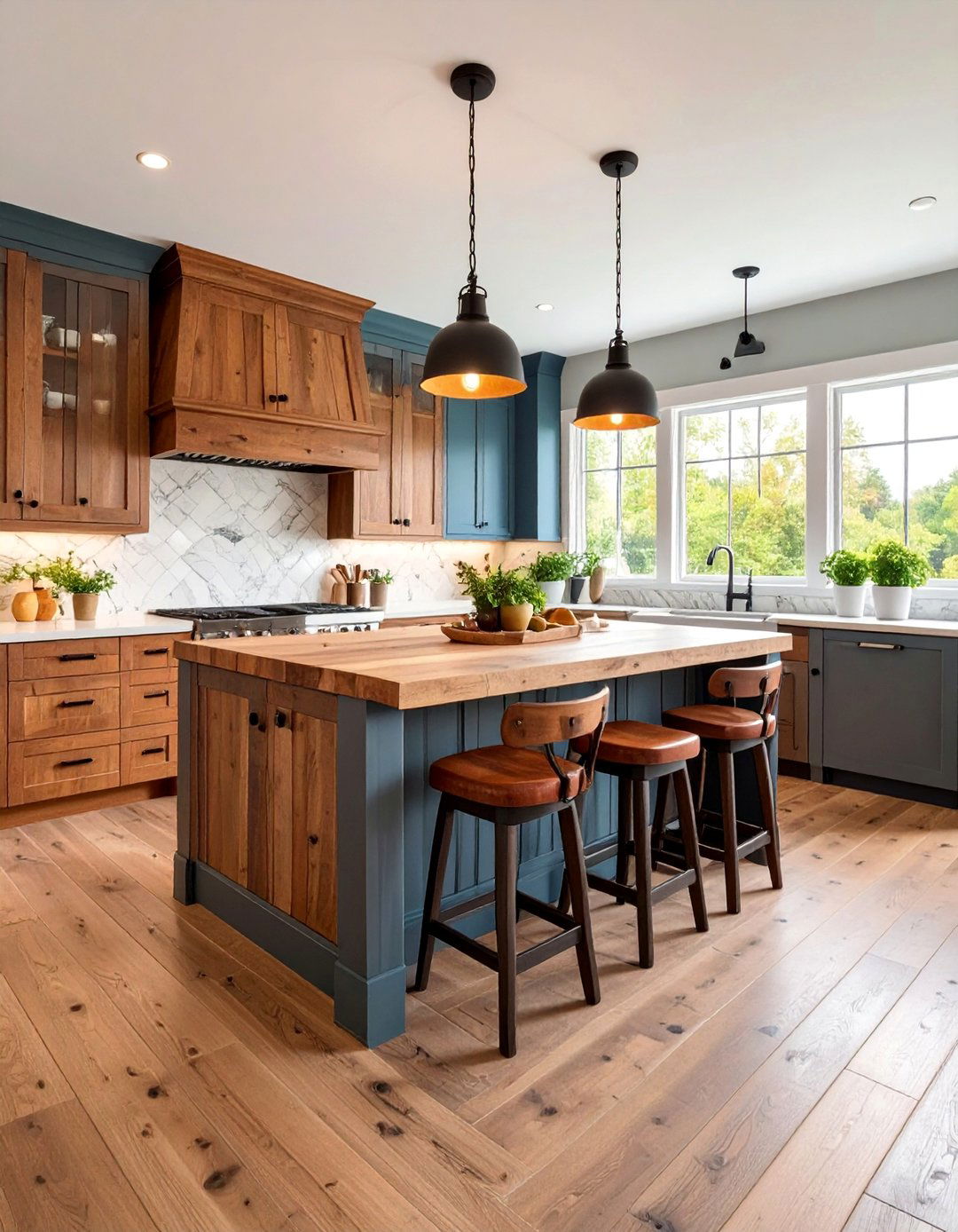 Rustic Farmhouse Kitchen with Reclaimed Wood Island - 25 Country Kitchen Ideas