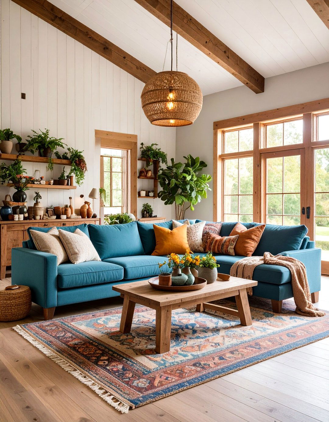 Rustic Farmhouse Living Room with Reclaimed Wood Accents - 25 Long Living Room Ideas