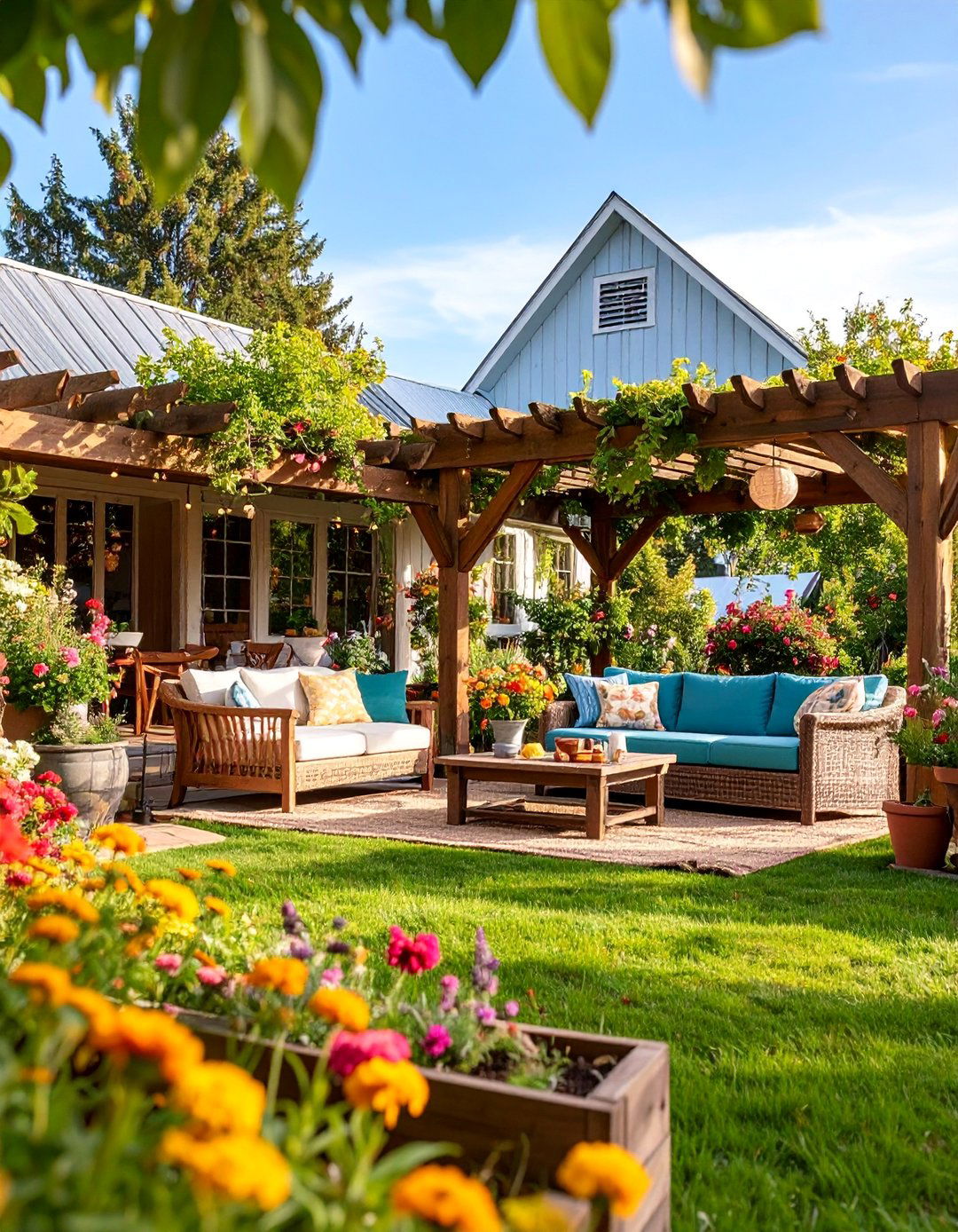 Rustic Farmhouse Outdoor Living with Natural Materials - 25 Large Backyard Ideas
