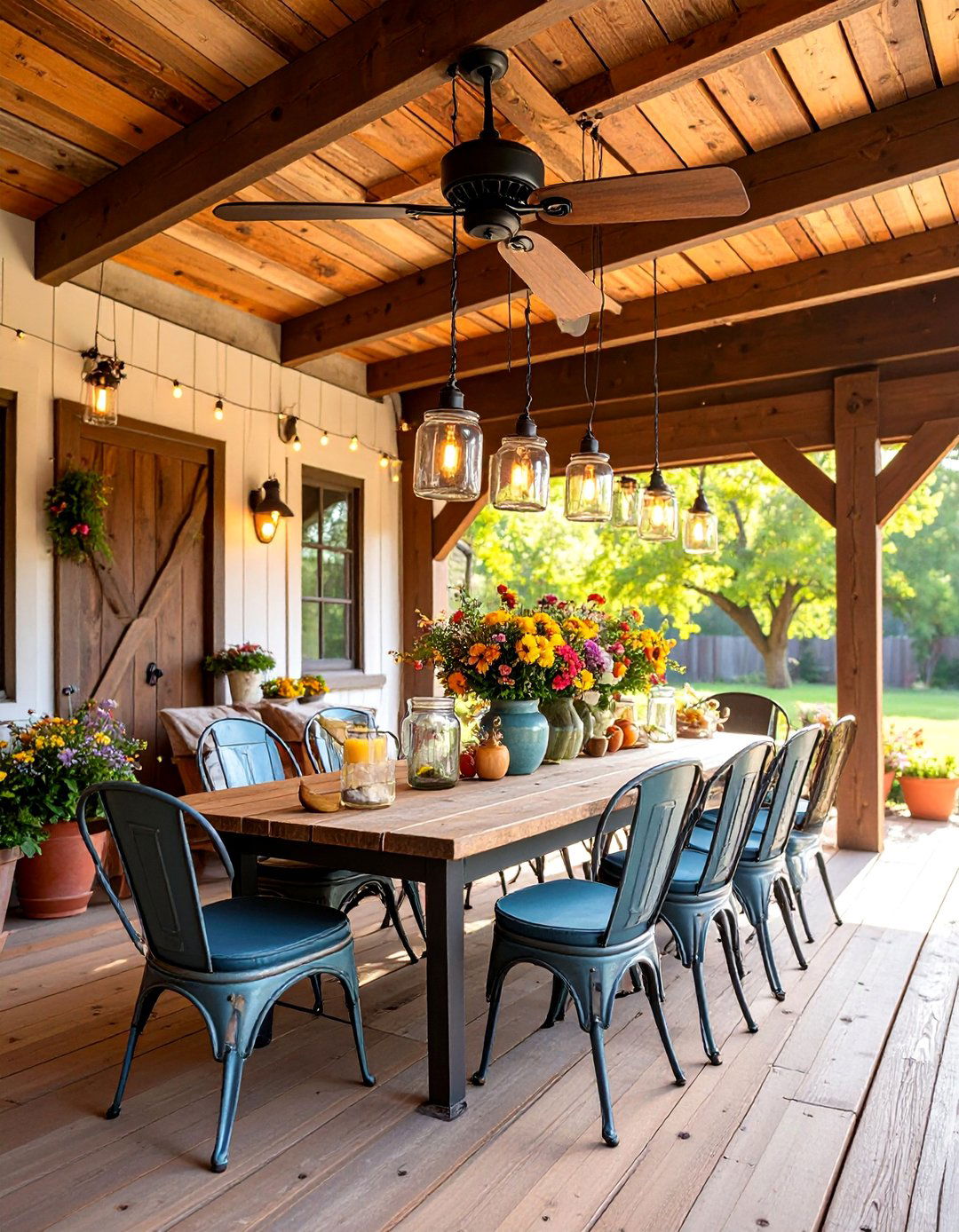 Rustic Farmhouse Patio Fan with Wood Blades - 25 Patio Fan Ideas