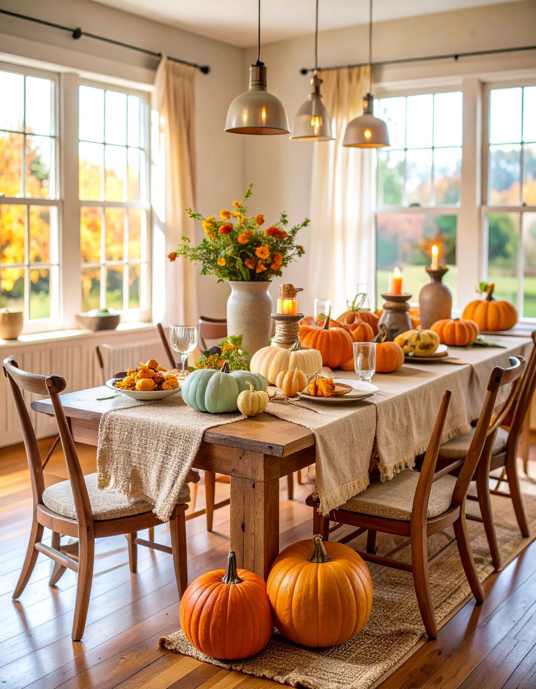 Rustic Farmhouse Pumpkin Display - 25 thanksgiving table decor ideas