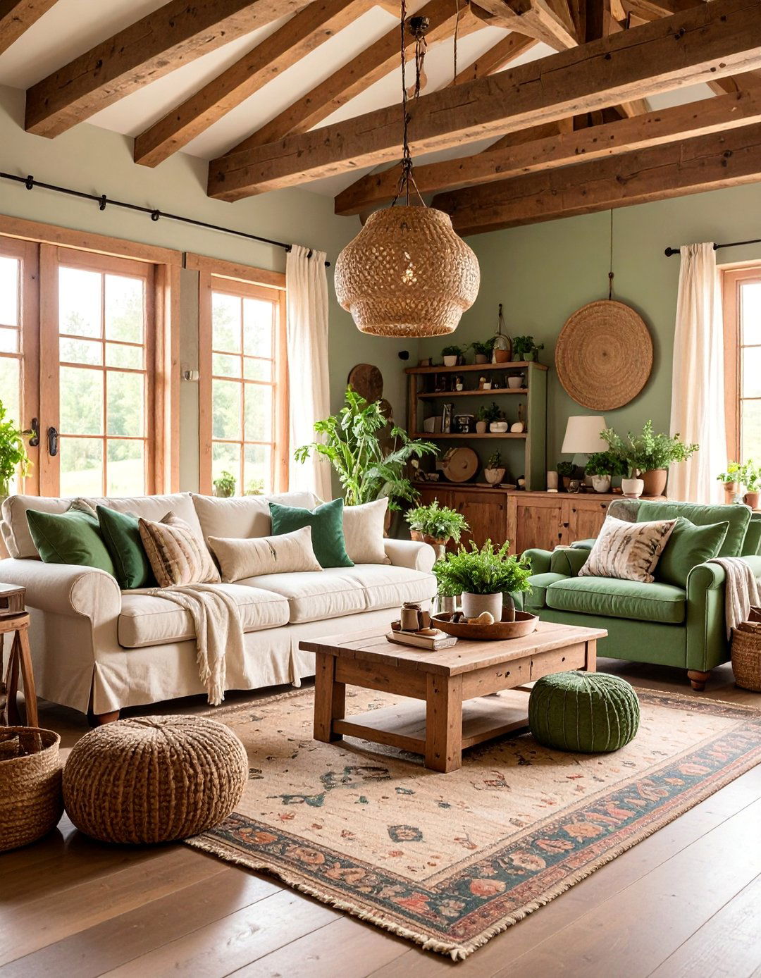 Rustic Farmhouse Sage Green and Cream Living Room - 25 sage green and cream living room ideas
