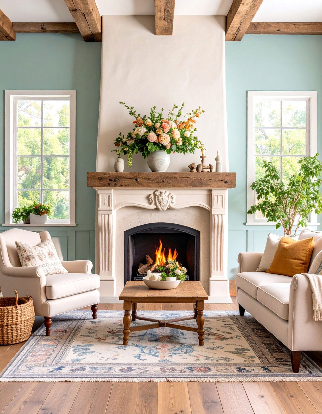 Rustic Farmhouse Stucco Fireplace with Reclaimed Wood Mantel - 25 Stucco Fireplace Ideas