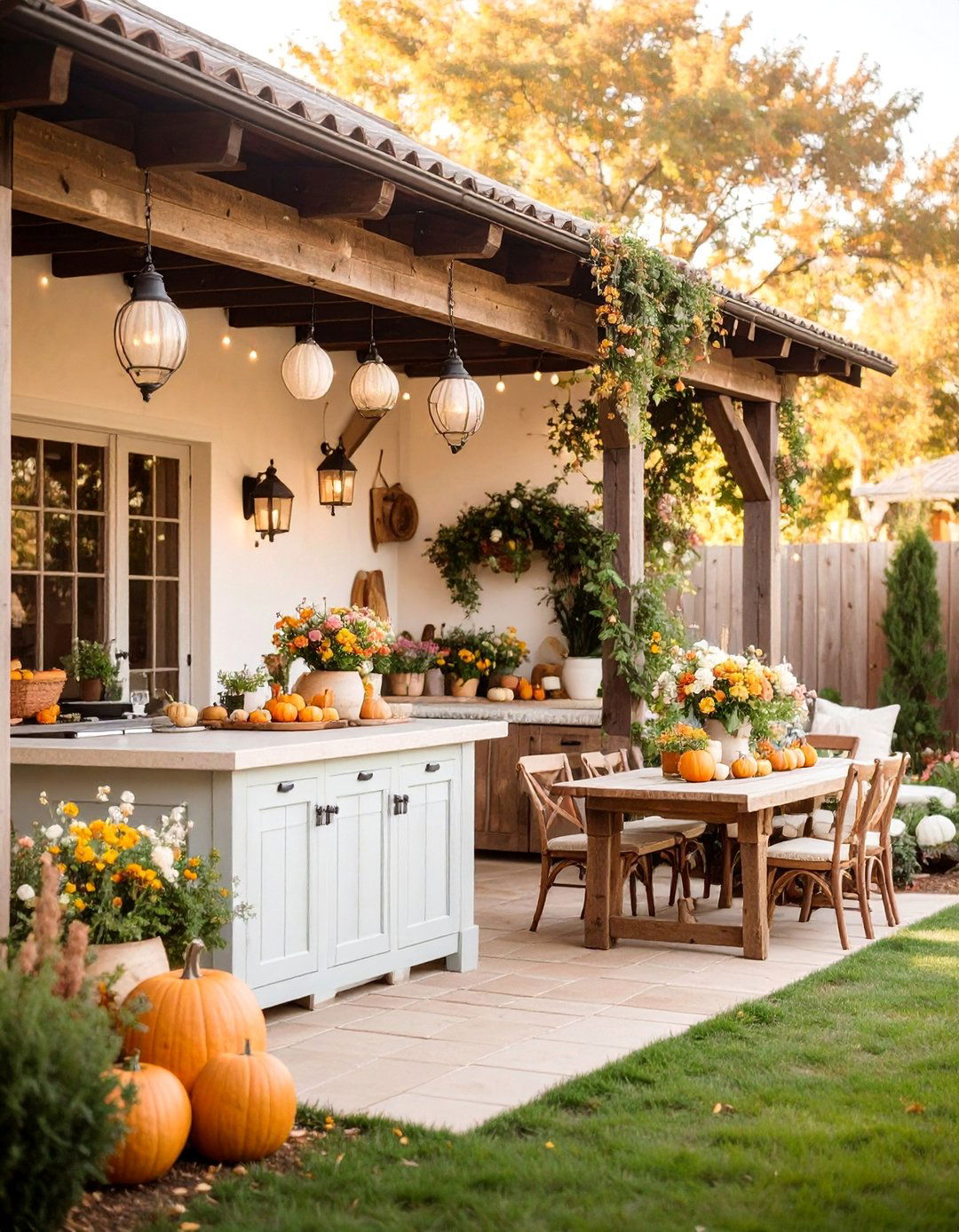 Rustic Farmhouse Stucco Outdoor Kitchen with Timber Accents - 25 Stucco Outdoor Kitchen Ideas