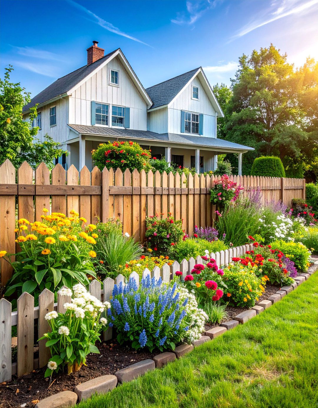 Rustic Farmhouse Style with Split Rail Fencing - 25 Front Yard Landscaping Ideas