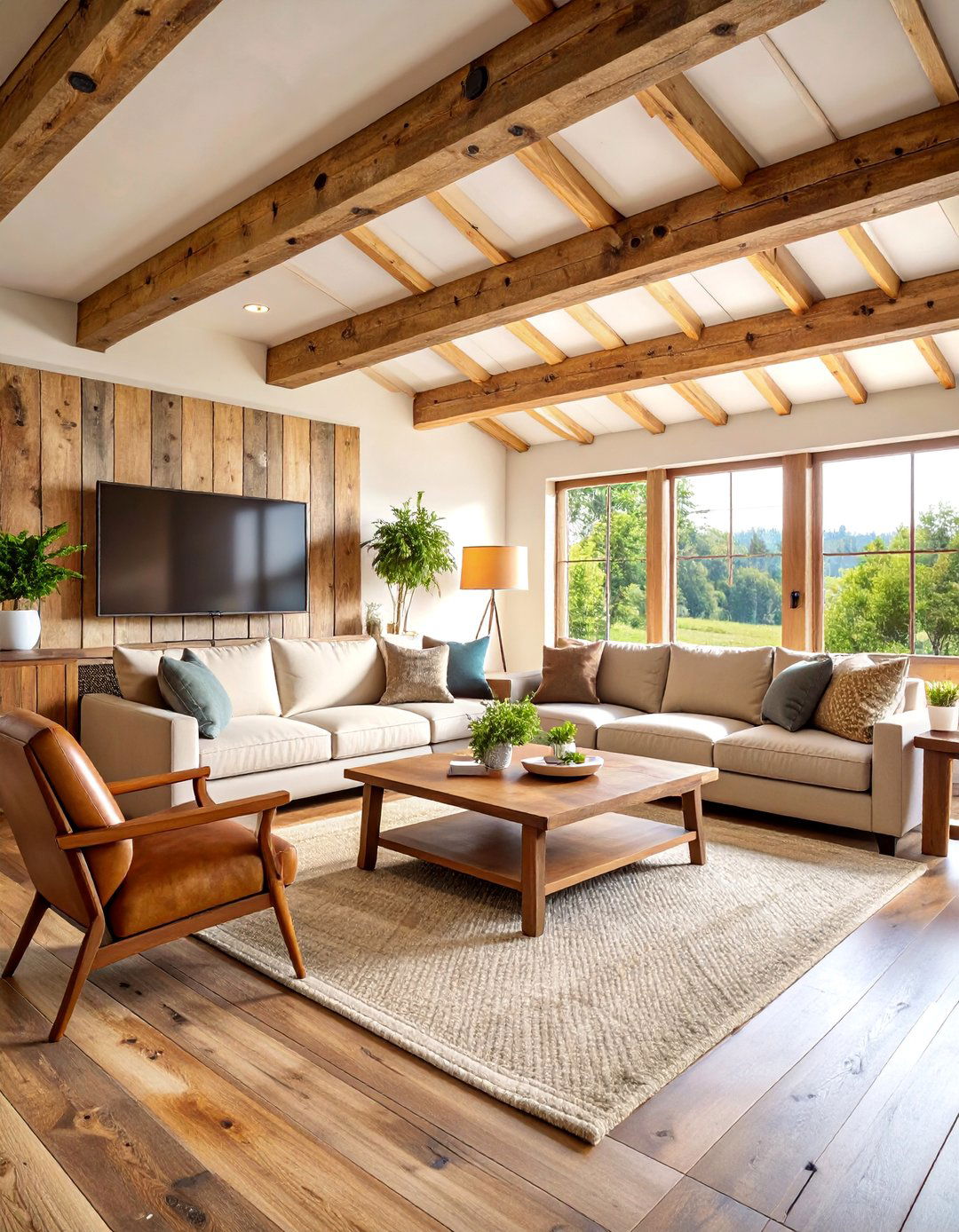 Rustic Farmhouse TV Room with Exposed Beams - 25 Tv Room Ideas