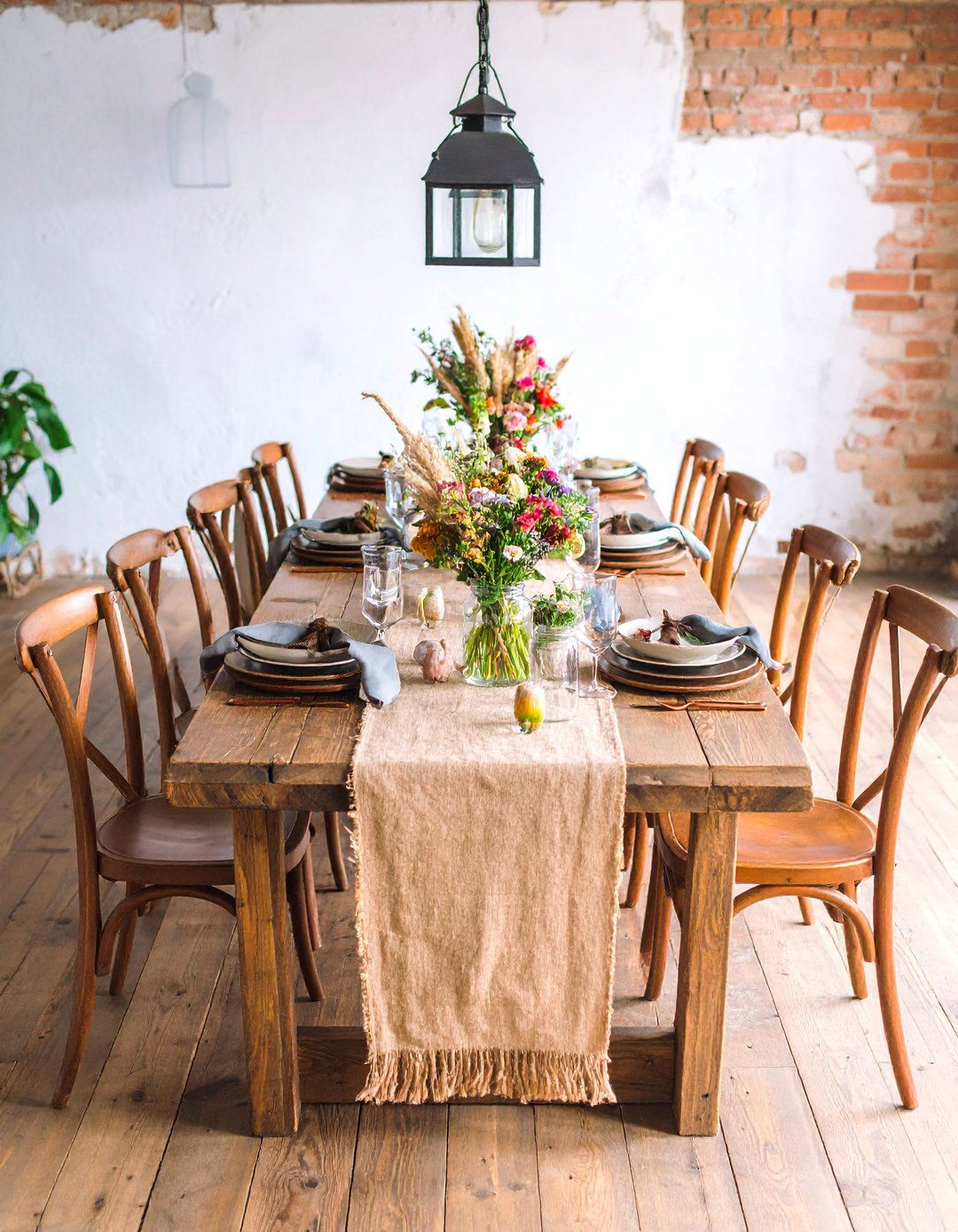 Rustic Farmhouse Tablescape with Wooden Accents - 25 Tablescape Ideas