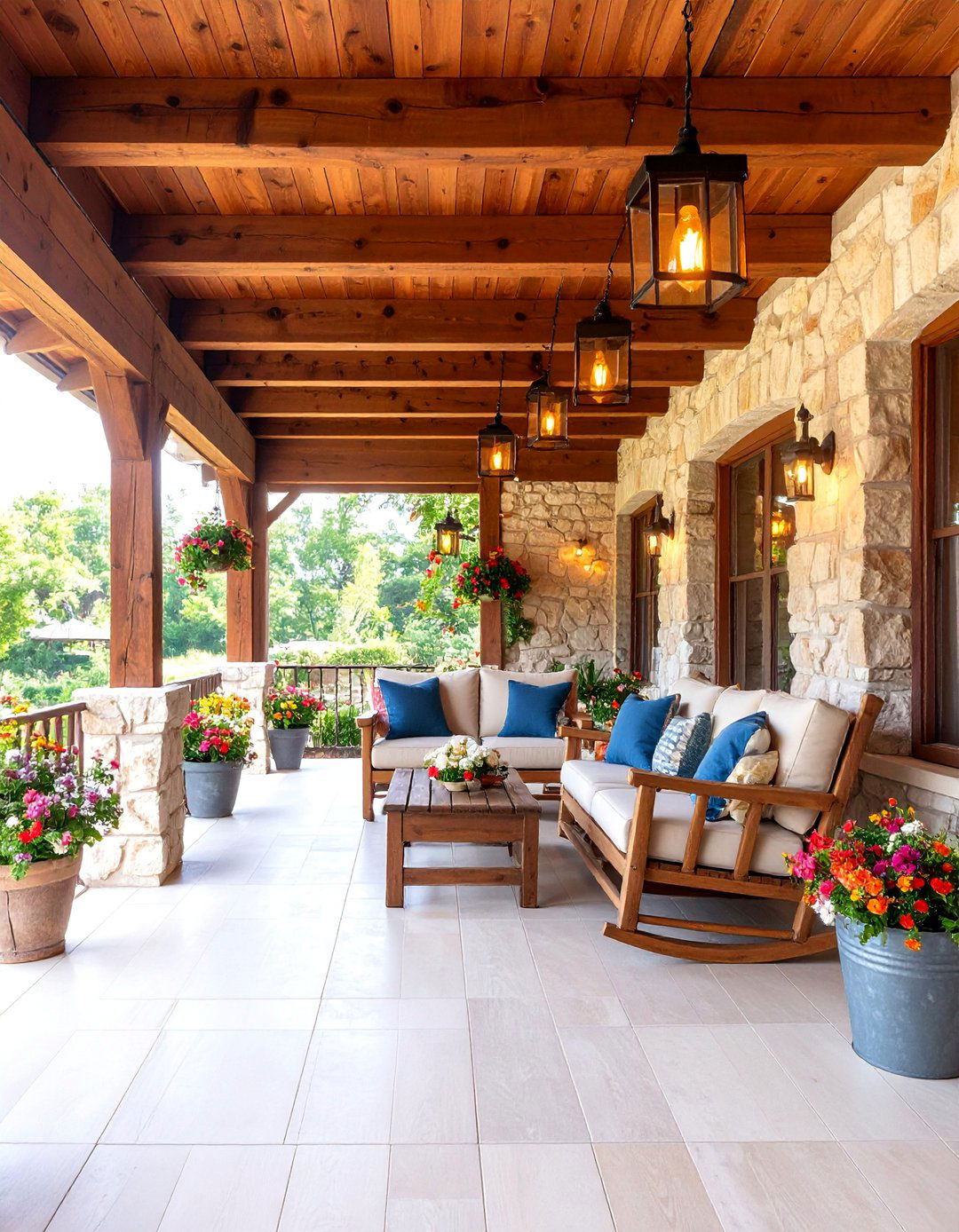 Rustic Farmhouse Veranda with Exposed Beams - 25 Veranda Ideas