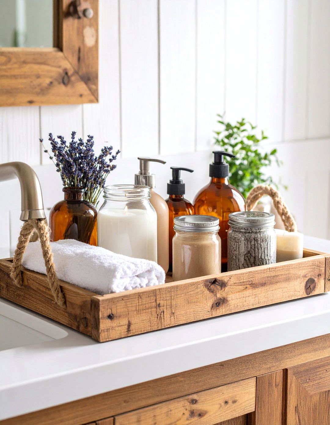 Rustic Farmhouse Wood Tray - 25 Bathroom Tray Ideas