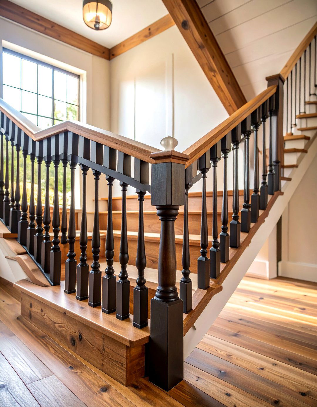 Rustic Farmhouse Wood and Metal Combination - 25 Wood Stair Railing Ideas