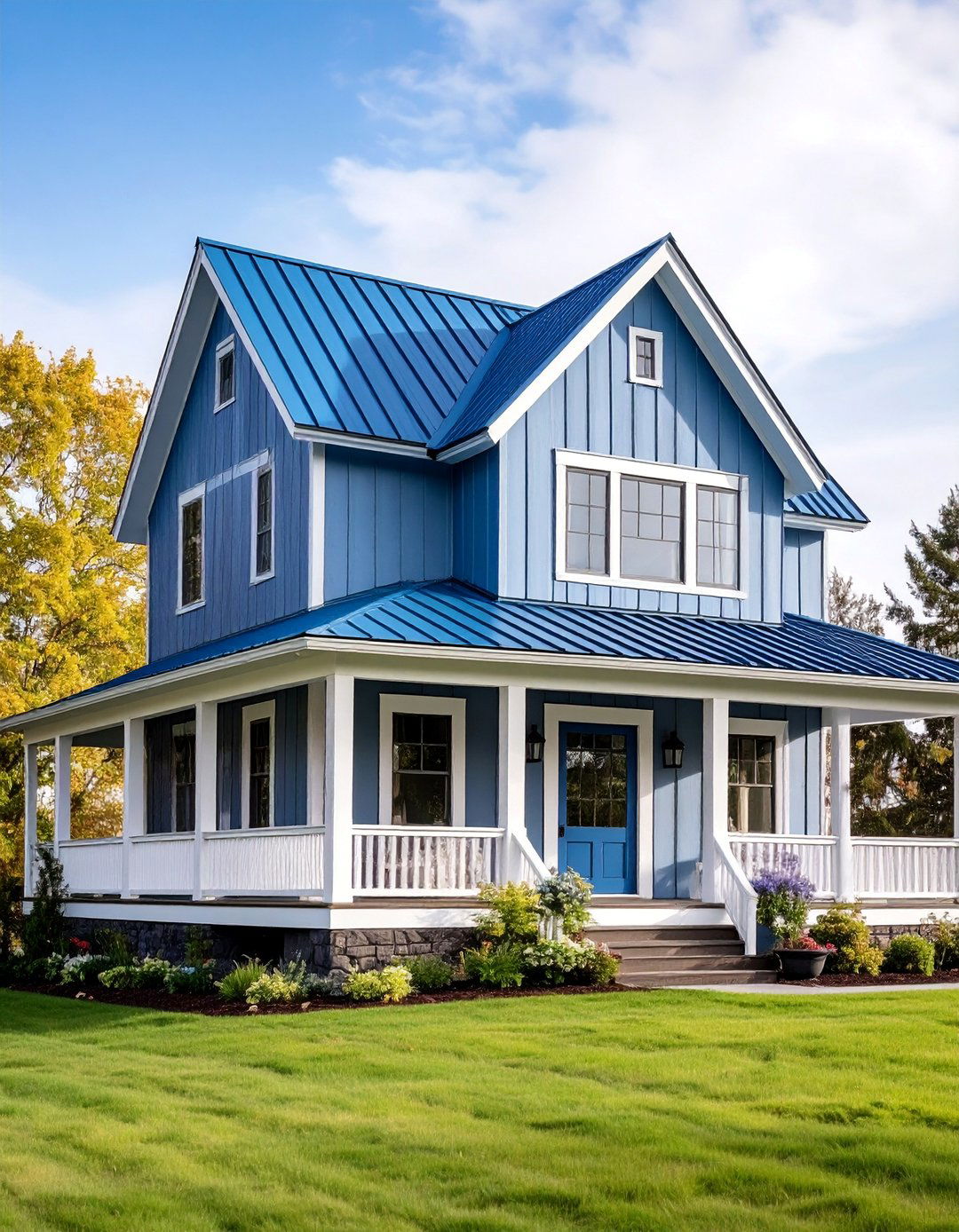 Rustic Farmhouse with Blue Metal Roof and Weathered Wood Siding - 25 houses with blue metal roofs