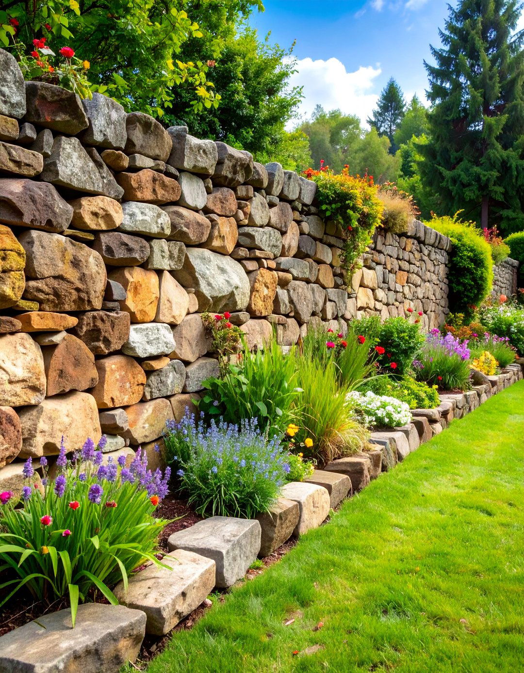 Rustic Fieldstone Garden Wall - 25 Stone Wall Ideas