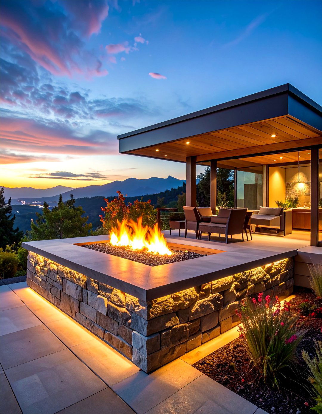 Rustic Fire Bowl Elevated Platform Design - 25 Rustic Outdoor Fireplace Ideas