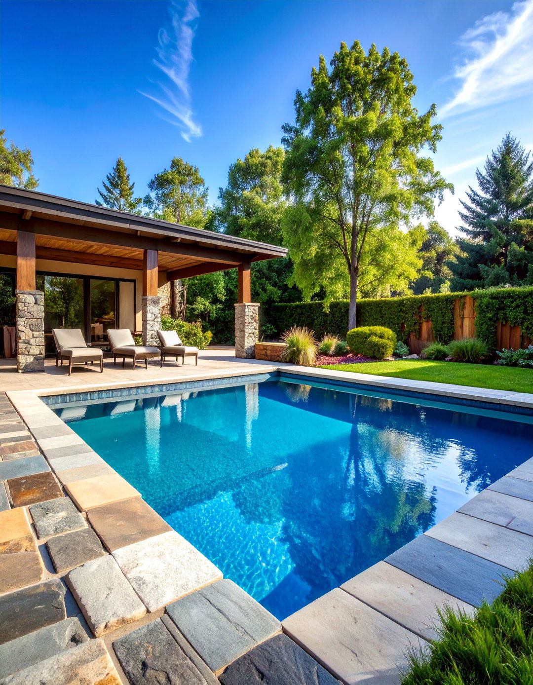 Rustic Flagstone Natural Pool Environment - 25 Pavers Around Pool Ideas
