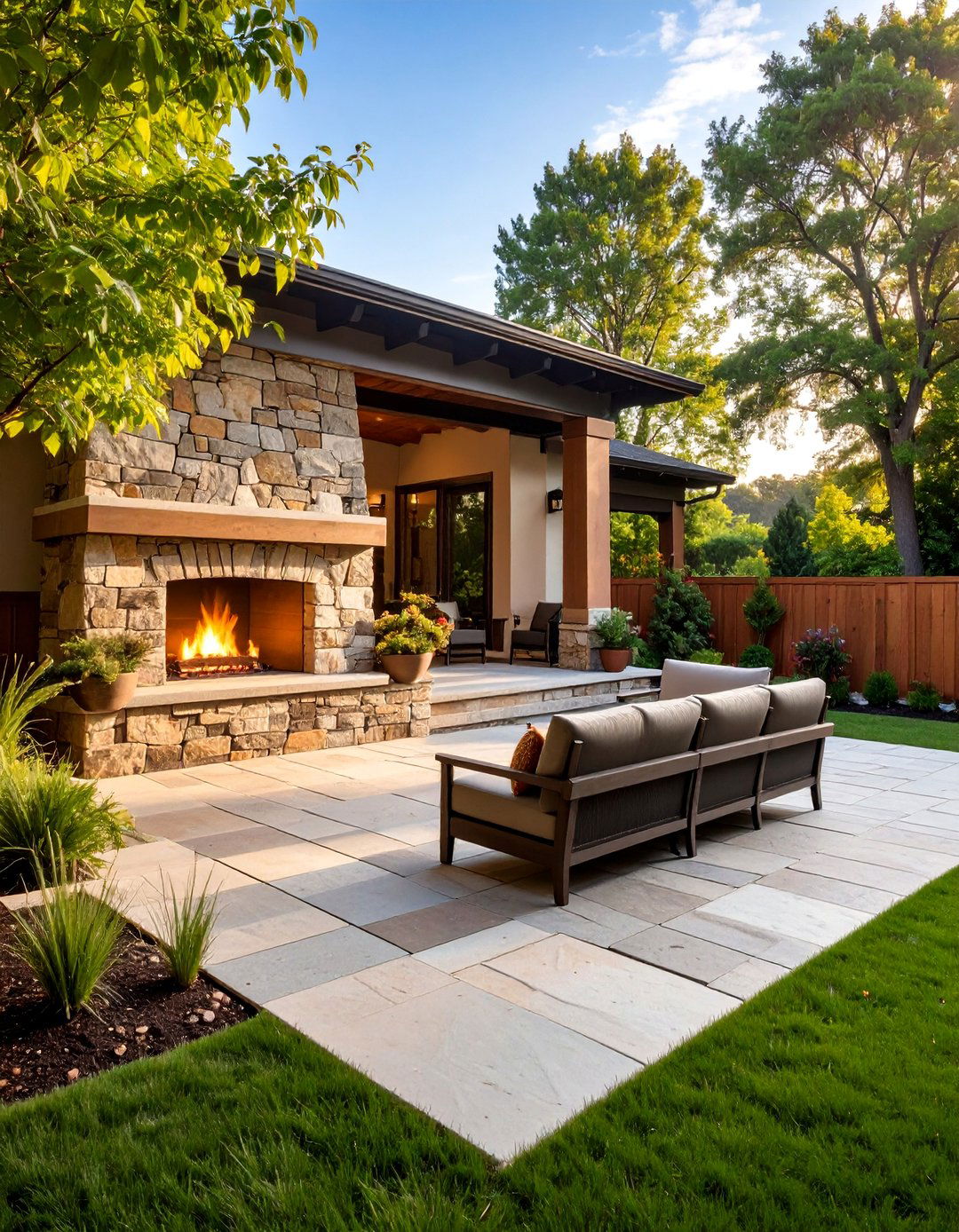 Rustic Flagstone Patio Fireplace Integration - 25 Rustic Outdoor Fireplace Ideas