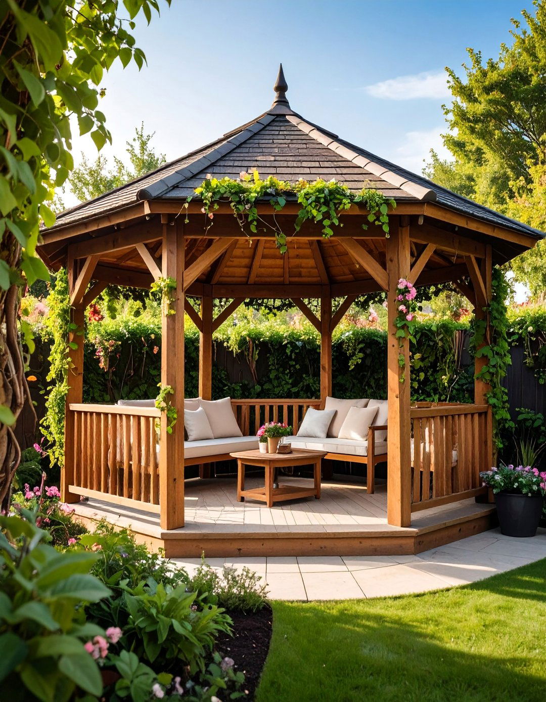 Rustic Gazebo with Climbing Vines - 25 Rustic Landscaping Ideas