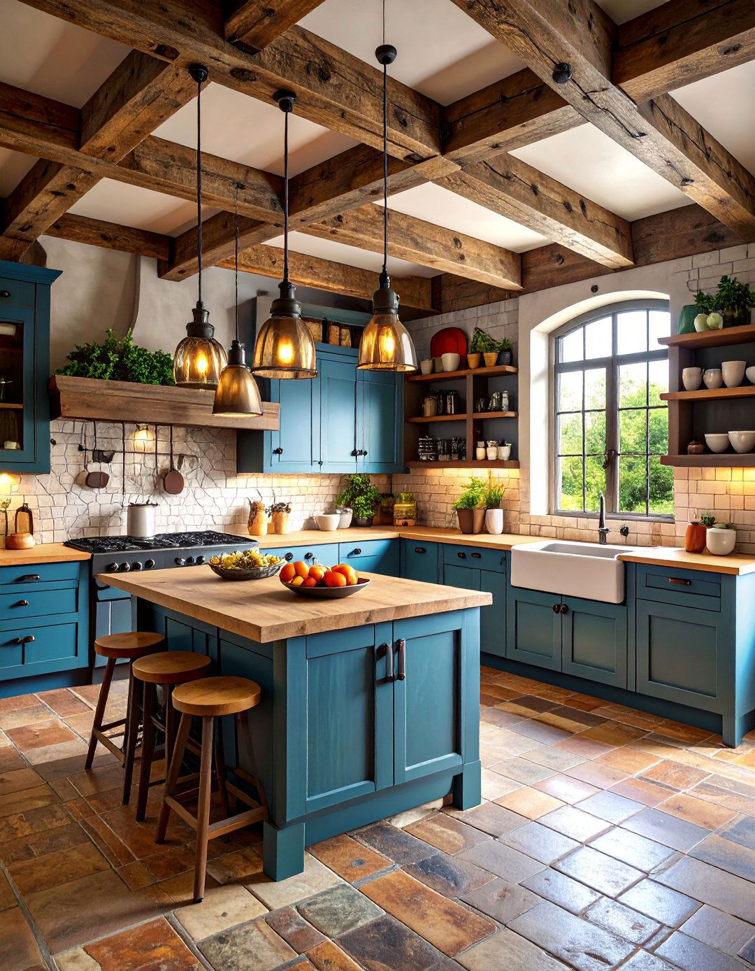 Rustic Gothic Kitchen with Dark Wood Beams - 25 Gothic Kitchen Ideas
