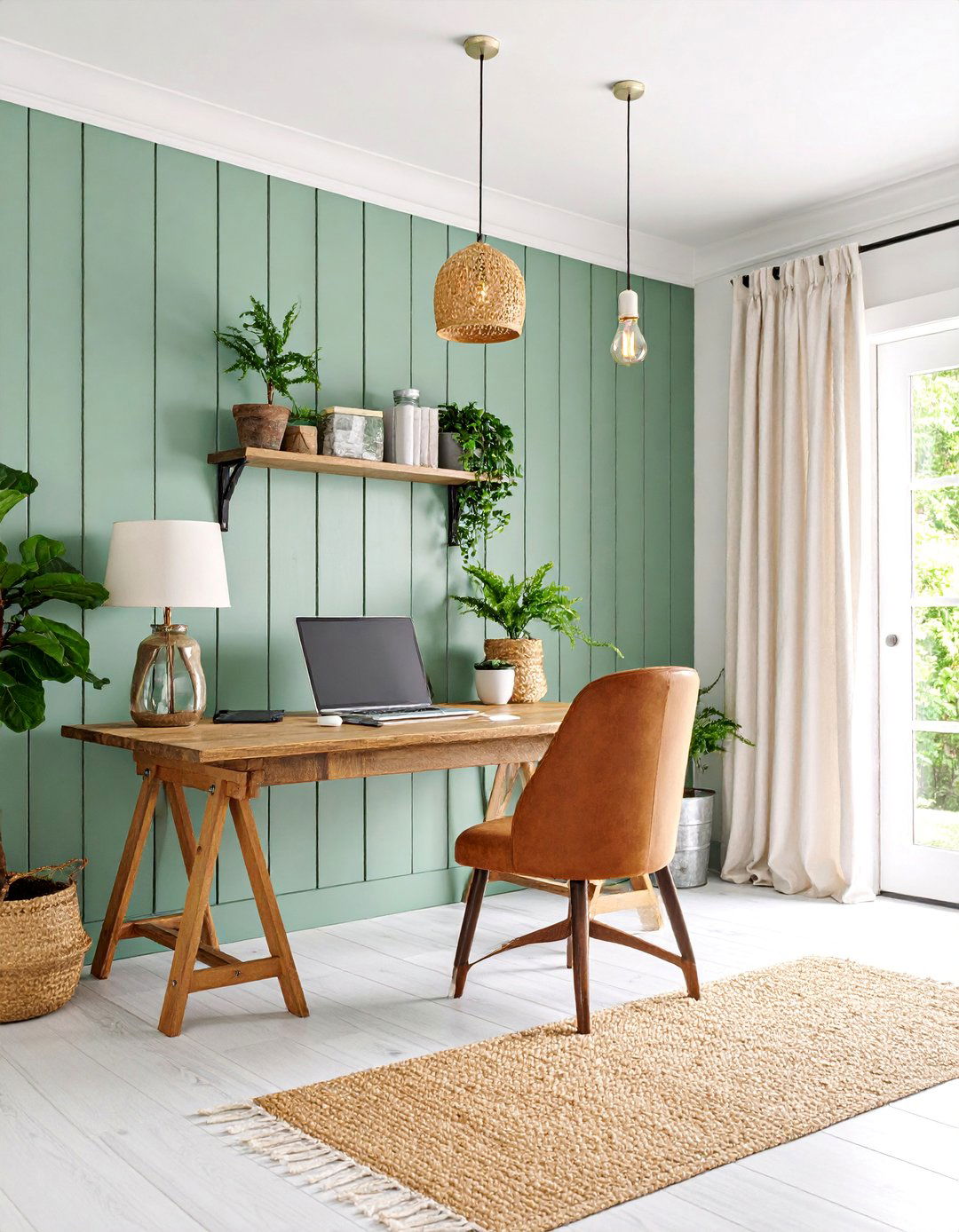 Rustic Green Farmhouse Office Design - 25 Green Home Office Ideas