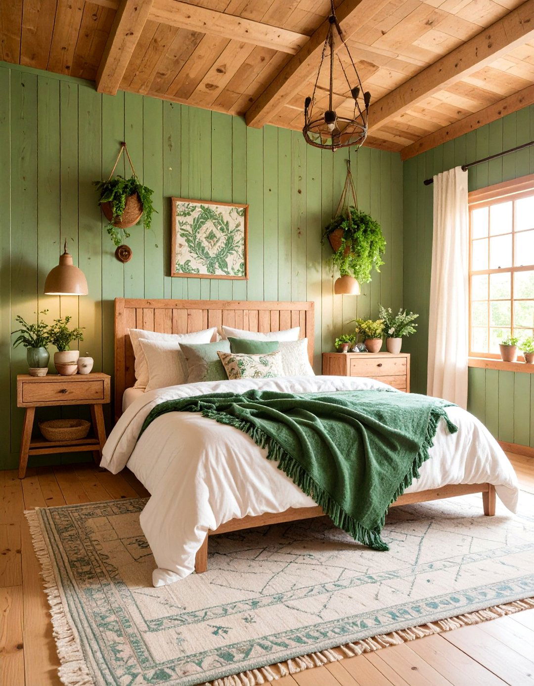 Rustic Green Wood Boho Room - 25 Green Boho Bedroom Ideas