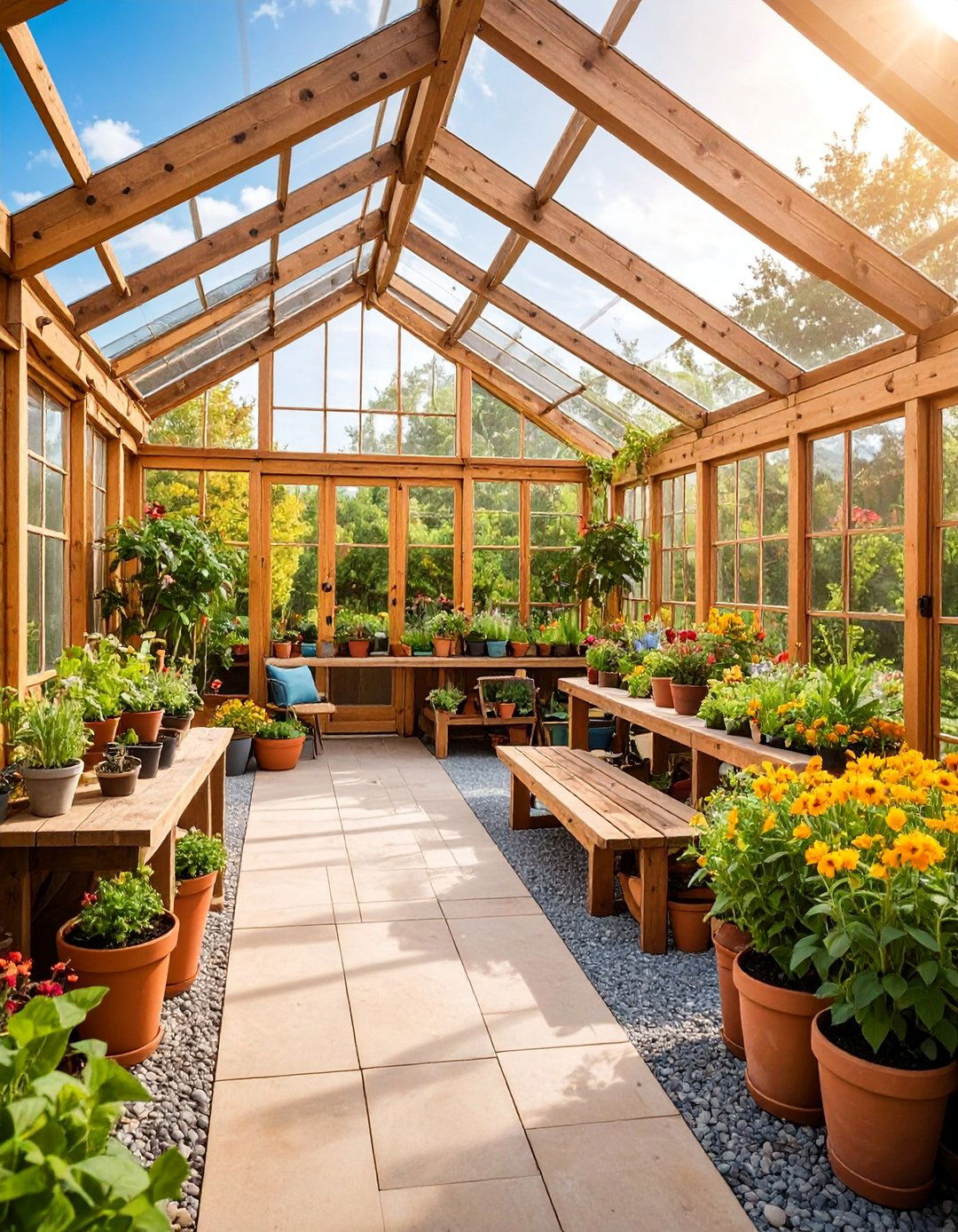 Rustic Greenhouse Patio with Seasonal Garden Integration - 25 Rustic Patio Ideas