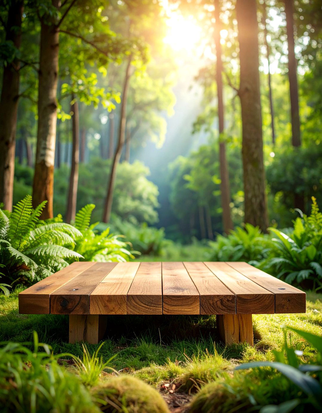 Rustic Hardwood Platform with Live Edge Details - 25 Ground Level Deck Ideas