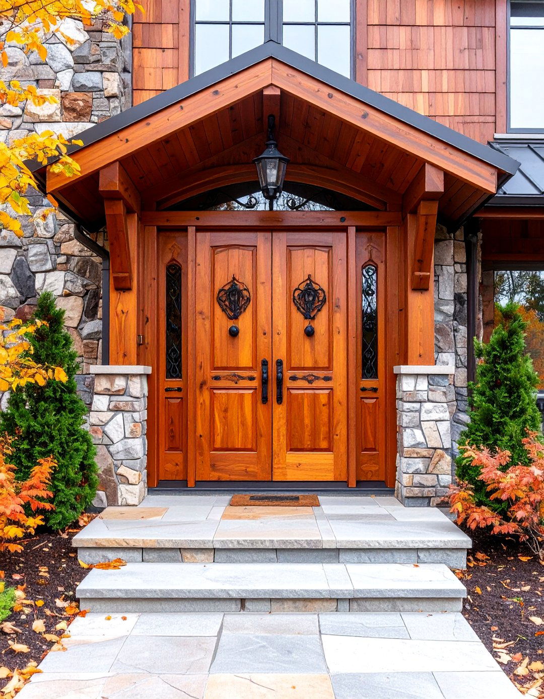 Rustic Hickory Door with Wrought Iron - 25 Rustic Front Door Ideas