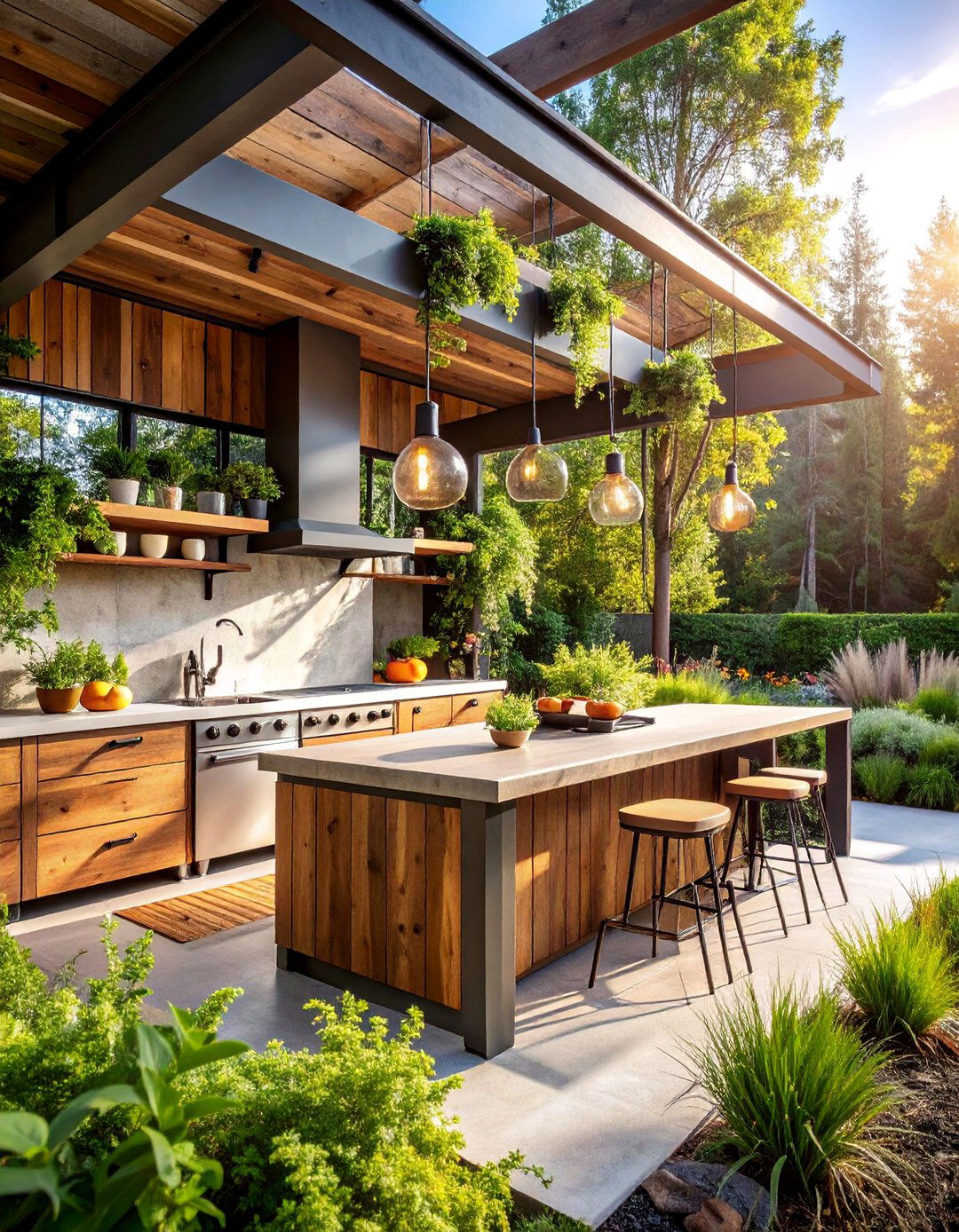 Rustic Industrial Hybrid Design - 25 Rustic Outdoor Kitchen Ideas
