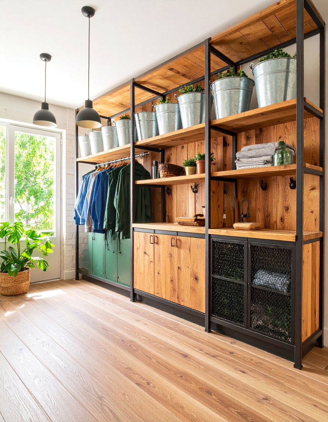 Rustic Industrial Mudroom Laundry Room with Exposed Elements - 25 Mudroom Laundry Room Ideas
