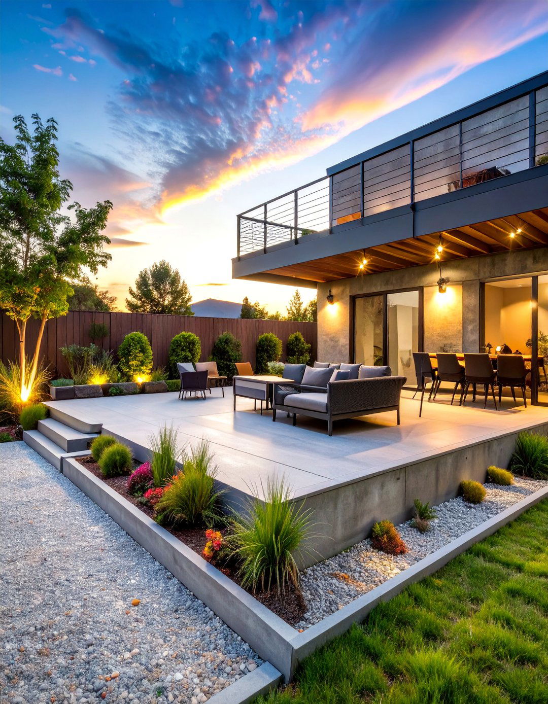 Rustic Industrial Raised Concrete Patio with Metal Accents - 25 Raised Concrete Patio Ideas