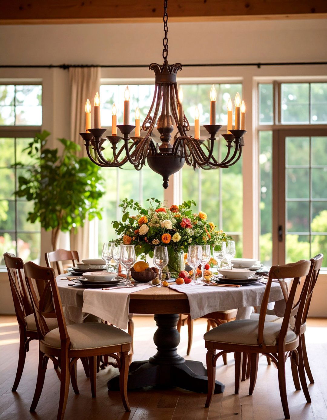 Rustic Iron Dining Room Chandelier with Candelabra Styling - 25 Dining Room Lighting Ideas